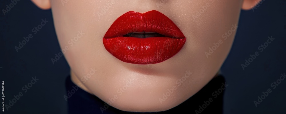 Obraz premium Closeup of Beautiful Red Lips with Glossy Finish Perfect for Makeup and Beauty Inspiration
