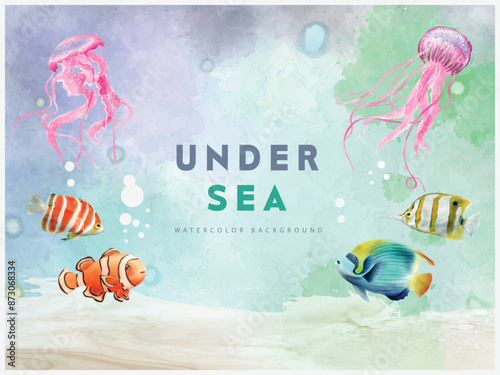 under sea life watercolor background