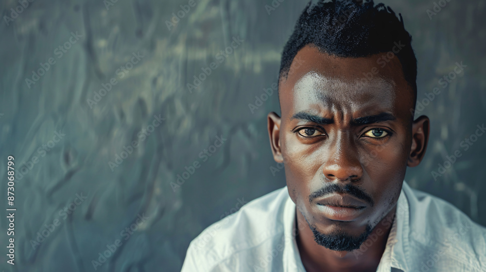 Obraz premium A black man in an urban style, appearing tough, set against a grey background.