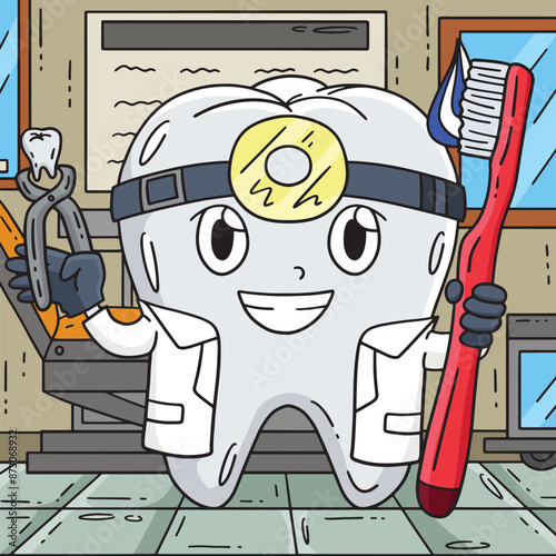 Dental Care Tooth as a Dentist Colored Cartoon 