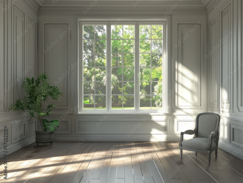 Interior, marco junto a ventana. Mockup. IA generativa, generativa, IA
