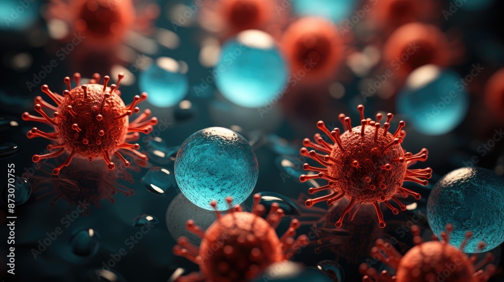 a group of cells with a blue bubble on the bottom. a group of cells with a blue bubble on the bottom.