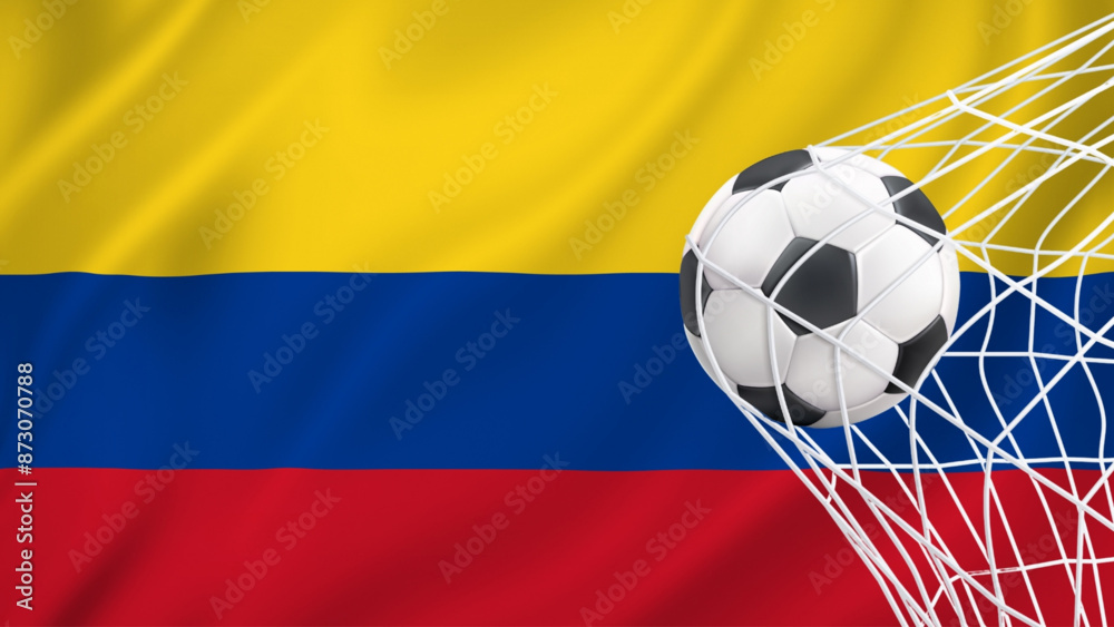 Naklejka premium Football ball with the national flag of Colombia. Flag of Colombia. Horizontal Realistic waving flag of State of Colombia. Fabric textured flowing flag of Colombia. vector illustrator 