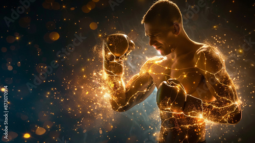 Human body with neural energy. Inner energy of a human being manifested by light Boxing and fitness photo