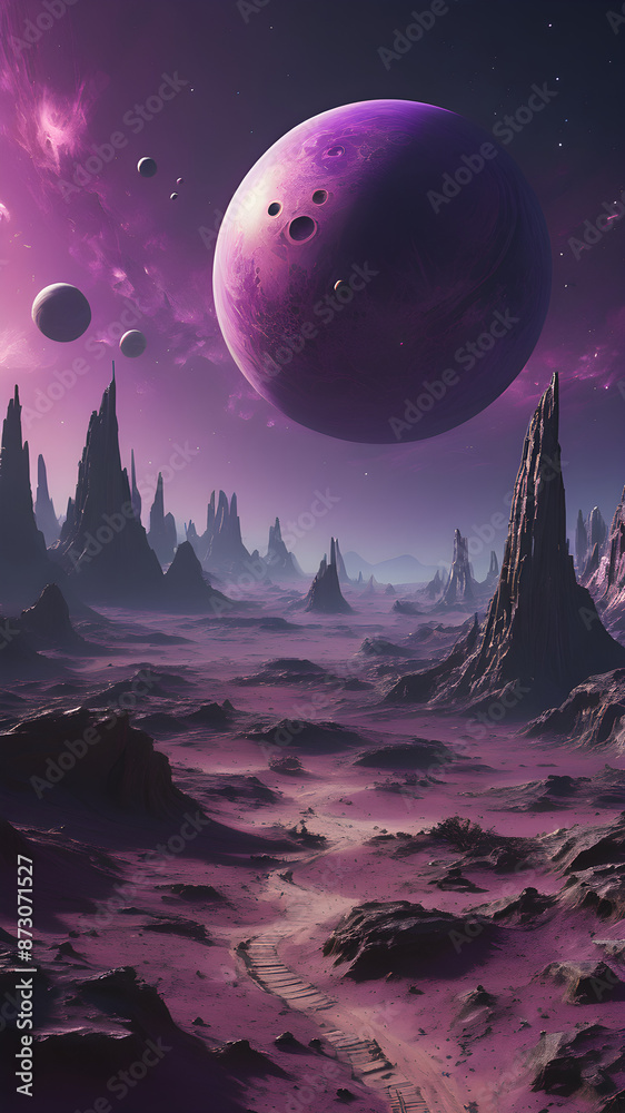 3d rendered Space Art: Alien Planet - A Fantasy Landscape with purple skies 3d rendered Space Art: Alien Planet - A Fantasy Landscape with purple skies