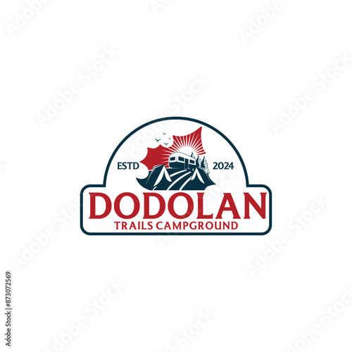 Camping badge design. Outdoor adventure logo with quote - Home is where we park it, for t shirt. Included retro camper van trailer and wanderlust patches. Unusual hipster style.
