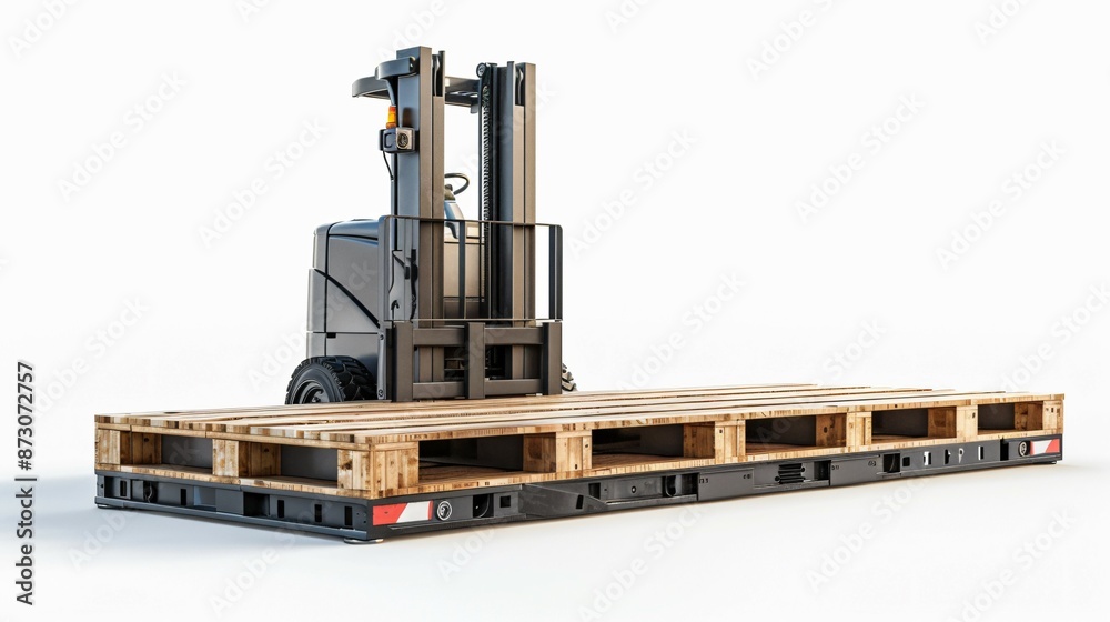 Modern Forklift Truck Lifting Wooden Pallet in Warehouse Isolated White Background Modern Forklift Truck Lifting Wooden Pallet in Warehouse Isolated White Background