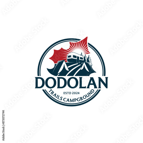 Camping badge design. Outdoor adventure logo with quote - Home is where we park it, for t shirt. Included retro camper van trailer and wanderlust patches. Unusual hipster style.