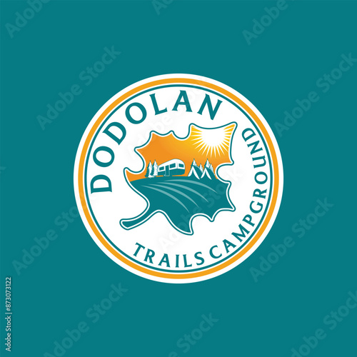 Camping badge design. Outdoor adventure logo with quote - Home is where we park it, for t shirt. Included retro camper van trailer and wanderlust patches. Unusual hipster style.