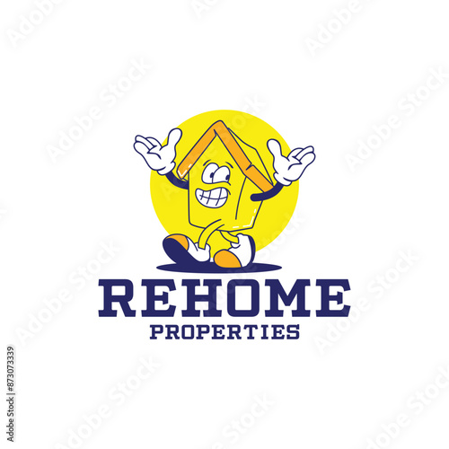 House Cartoon Mascot Character. house background. Vector illustration on white background.