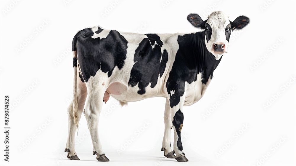 Majestic Dairy Cow Pose in Studio with Flawless Lighting on White Background Majestic Dairy Cow Pose in Studio with Flawless Lighting on White Background
