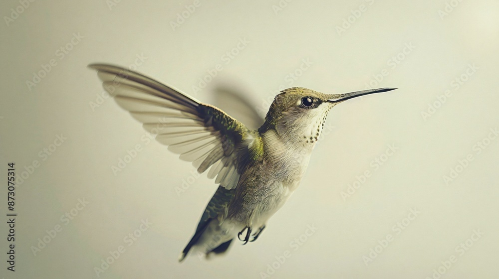 Fototapeta premium Graceful Hummingbird in Mid-Flight on White Background