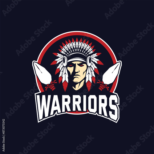Indian chief. Logo. Vector mascot. Rugby Logo, American Logo Sport.