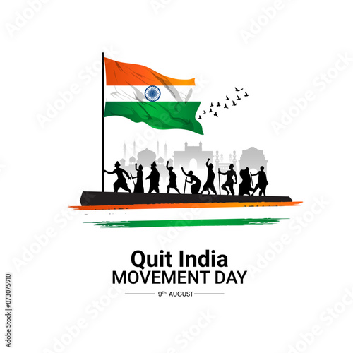 Quit India Movement Anniversary or August Kranti Din vector Illustration, Social Media Design Template Post, silhouette concept person carrying Indian flag, suitable for Exit India Movement Day 