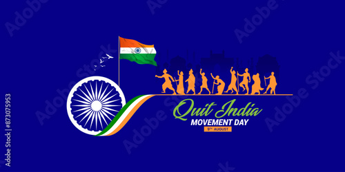 Quit India Movement Anniversary or August Kranti Din vector Illustration, Social Media Design Template Post, silhouette concept person carrying Indian flag, suitable for Exit India Movement Day 