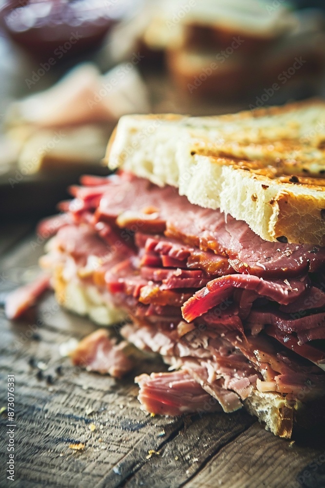 Sandwich pastrami à la viande, recette gourmande, ia générative Sandwich pastrami à la viande, recette gourmande, ia générative
