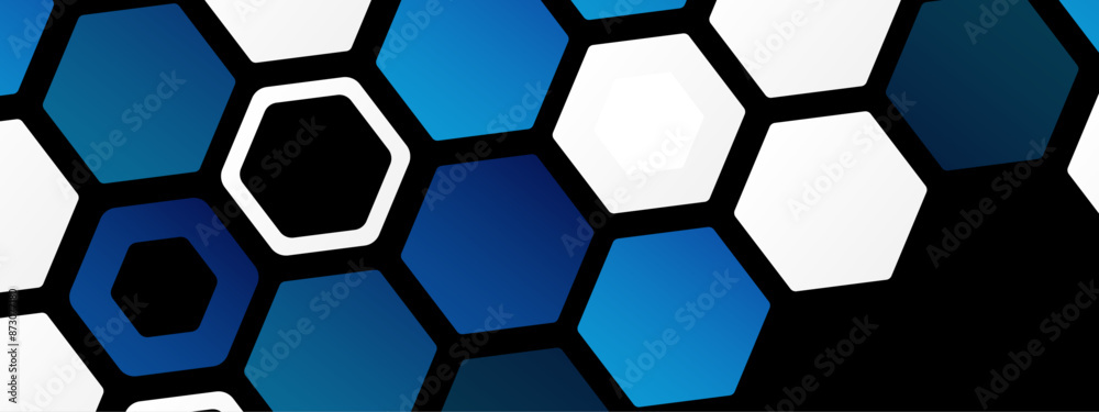 Abstract trendy technology of gradient white and blue hexagonal element pattern artwork design background. Use for ad, poster, presentation, print, artwork. Abstract trendy technology of gradient white and blue hexagonal element pattern artwork design background. Use for ad, poster, presentation, print, artwork.