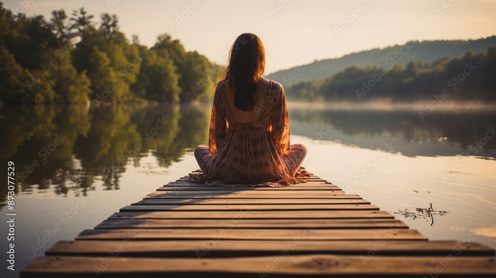 Woman in Meditation on a Wooden Dock Woman in Meditation on a Wooden Dock