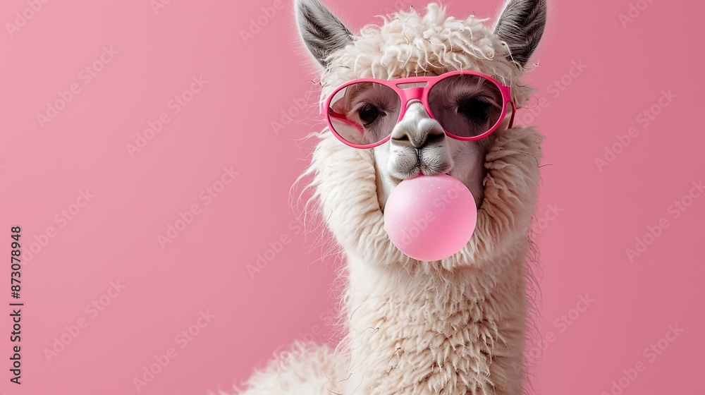 Alpaca with Pink Sunglasses Chewing Bubblegum Alpaca with Pink Sunglasses Chewing Bubblegum