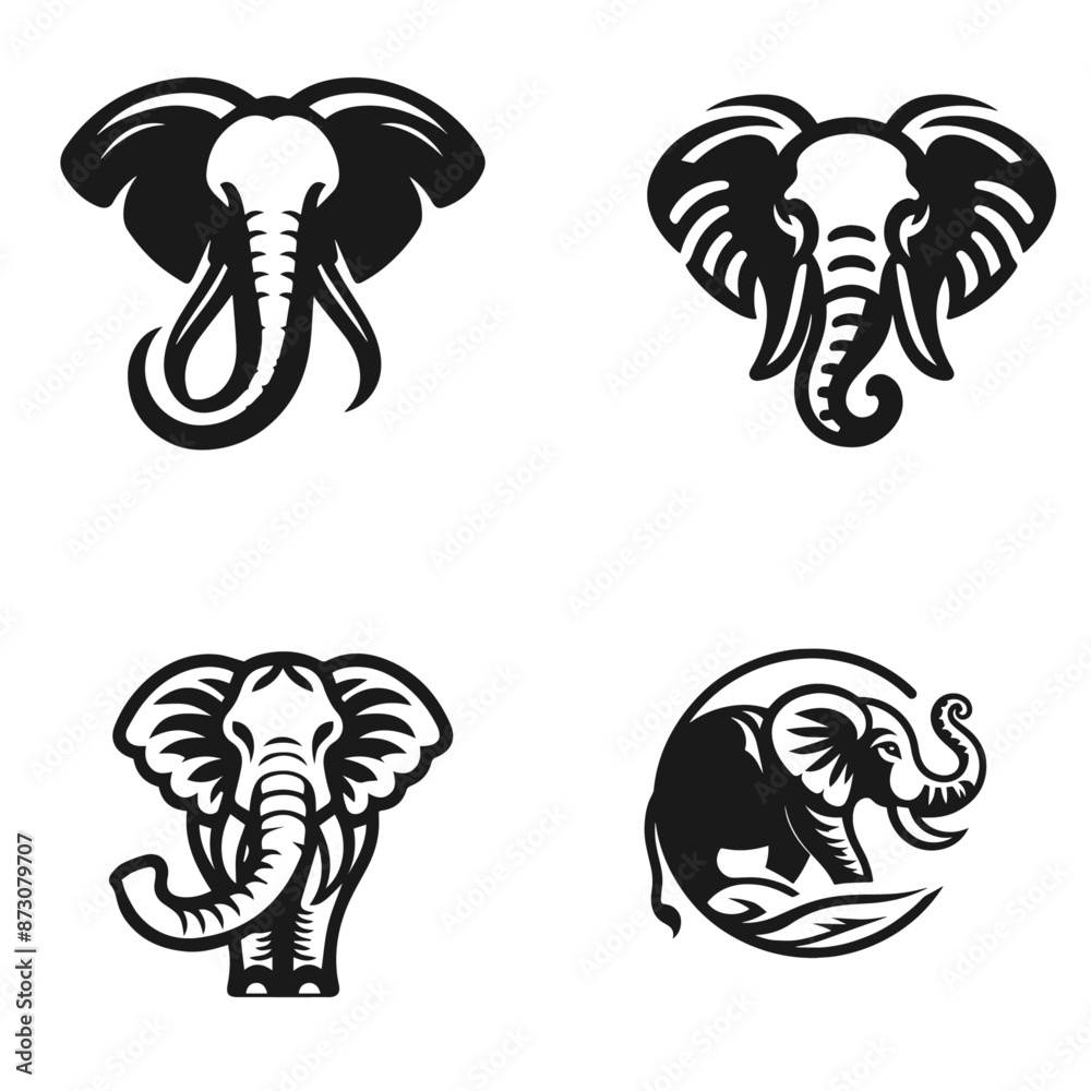Fototapeta premium Elephant set vector silhouette isolated on white background