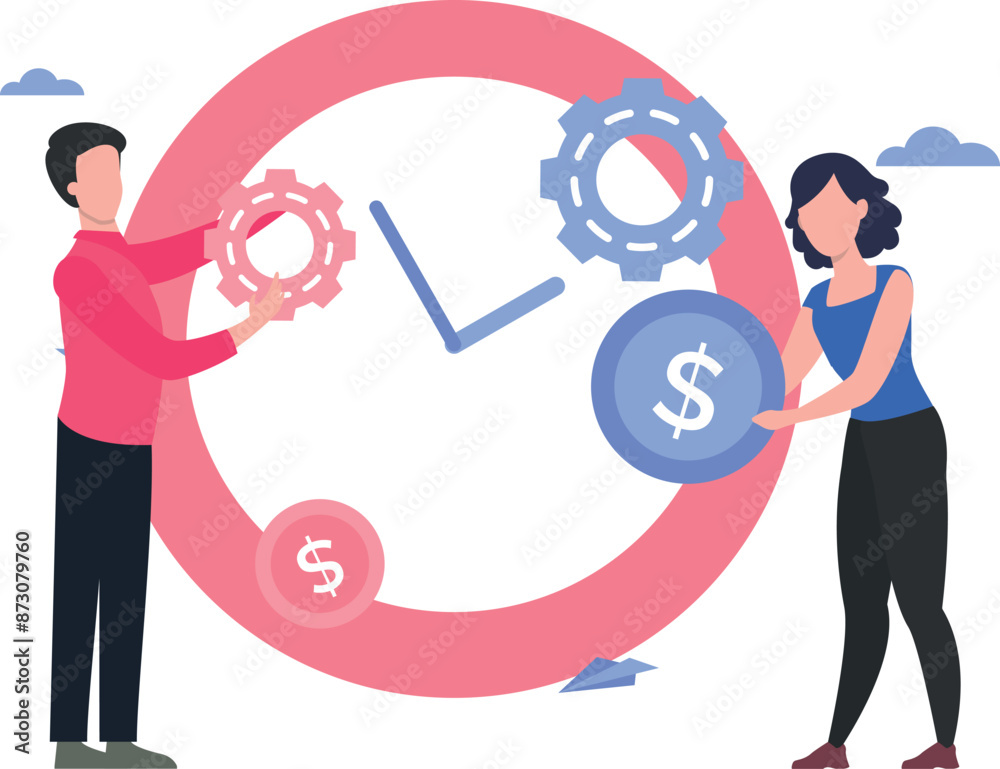 Boy and girl managing dollar time. Boy and girl managing dollar time.