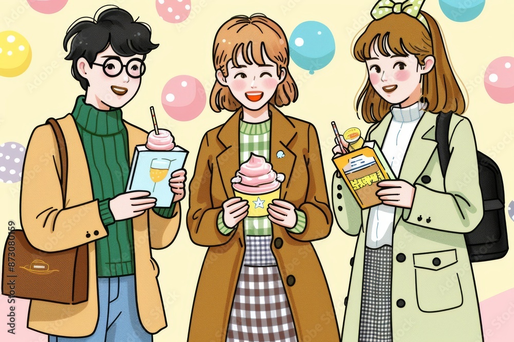 Cheerful cartoon illustration of friends enjoying drinks, fun and lively, vector art Cheerful cartoon illustration of friends enjoying drinks, fun and lively, vector art