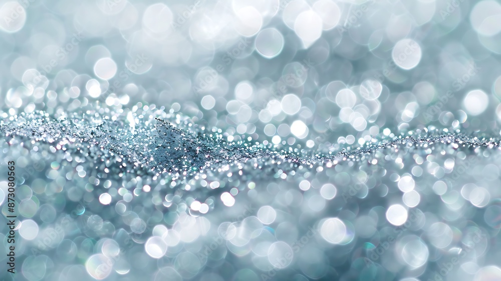 Abstract glitter lights in silver and white, de-focused, with minimalist aquamarine shapes Abstract glitter lights in silver and white, de-focused, with minimalist aquamarine shapes