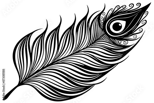 peacock feather black silhouette vector white background
