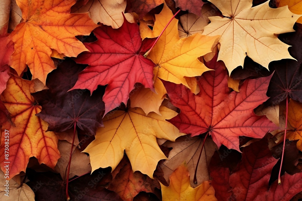 Colorful Maple Leaves Piled Together on a Fall Day. Generative AI Colorful Maple Leaves Piled Together on a Fall Day. Generative AI