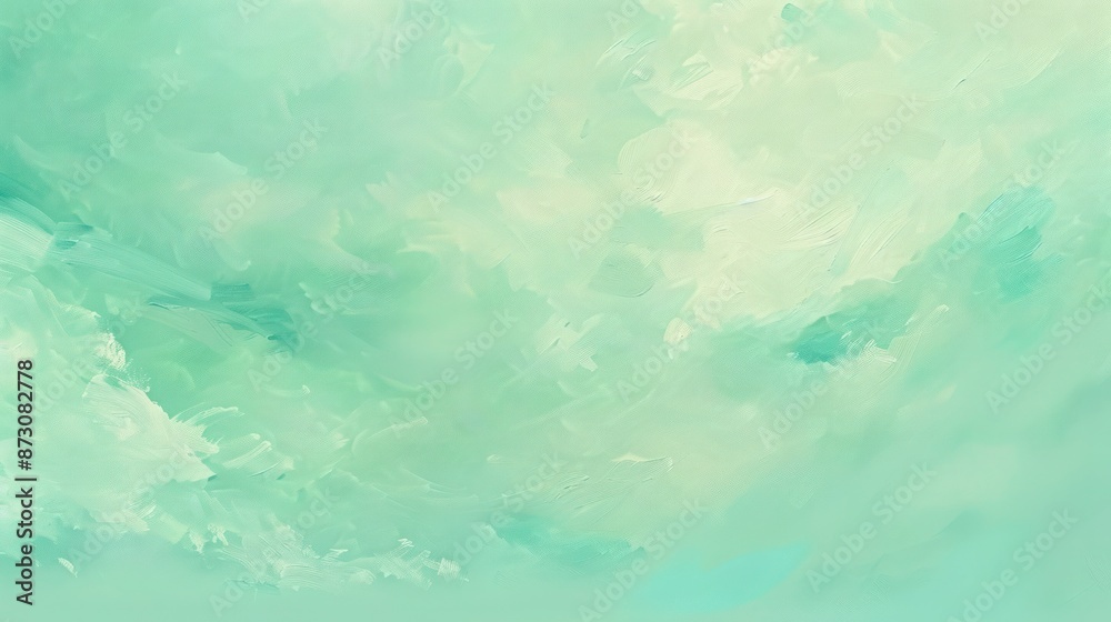 A hand-painted background in pastel seafoam green and light blue, crafted with an abstract oil painting technique that mimics the serene midday sky.