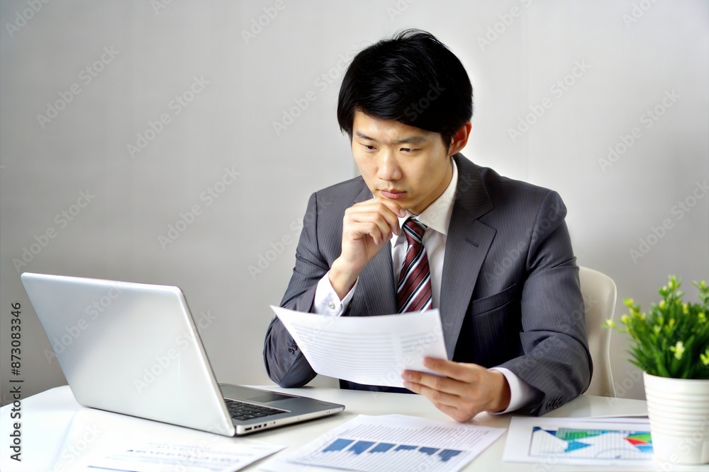 Asian Business Manager Reviewing Financial Reports Closely
Asian Business Manager Reviewing Financial Reports Closely