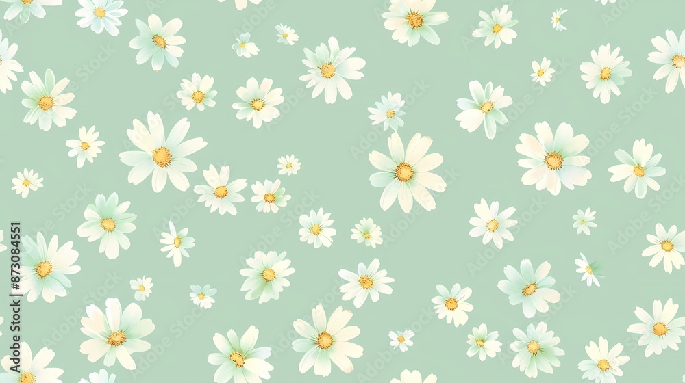 Delicate White Daisies on Mint Green Background Delicate White Daisies on Mint Green Background