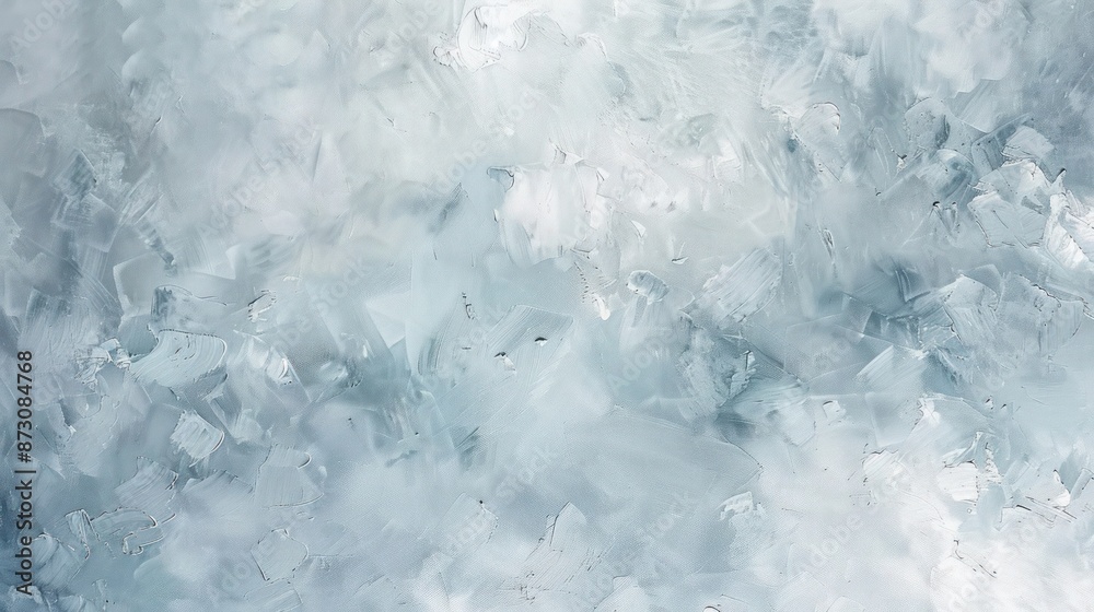 Fototapeta premium A hand-painted pastel canvas in shades of light gray and ice blue, designed with abstract oil painting techniques that evoke the chilly air of a winter morning sky.