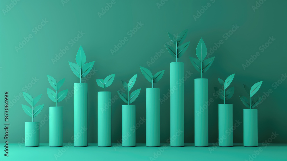 Eco-friendly finance depicted in a financial report featuring green bar graphs and leaves, highlighting sustainable economic growth. Eco-friendly finance depicted in a financial report featuring green bar graphs and leaves, highlighting sustainable economic growth.