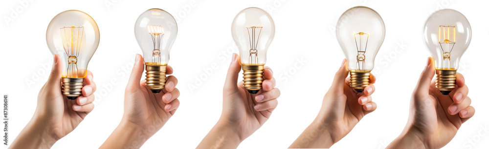hand holding a classic lightbulb isolated on a transparent background hand holding a classic lightbulb isolated on a transparent background