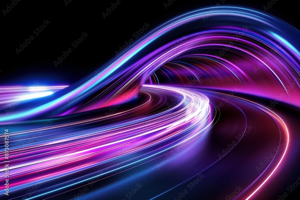 Dynamic image of neon light trails in curved motion on a dark background, symbolizing speed, technology, and futuristic concepts. Dynamic image of neon light trails in curved motion on a dark background, symbolizing speed, technology, and futuristic concepts.