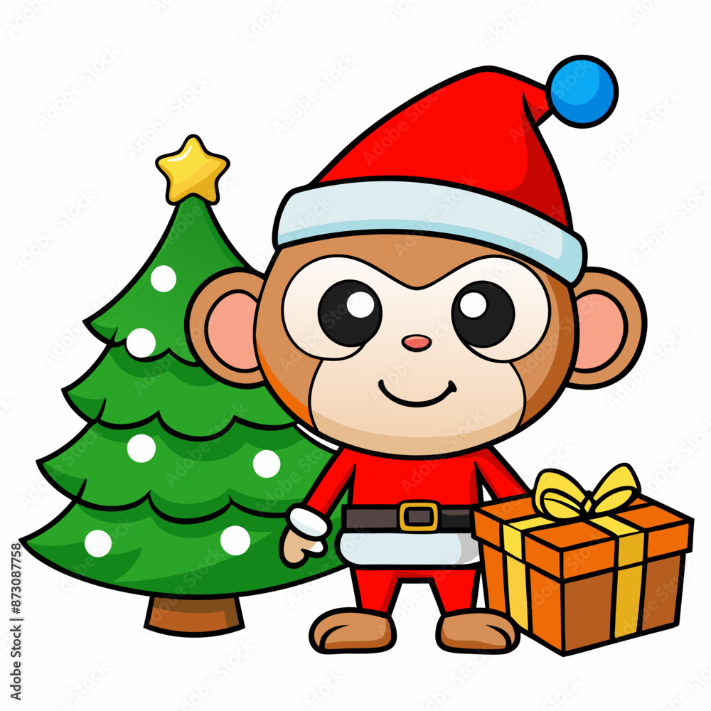 vector cute monkey wearing santa hat with christma vector cute monkey wearing santa hat with christma