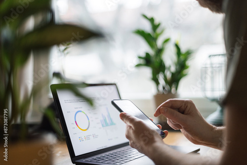 Wallpaper Mural Freelancer using smart phone at home office Torontodigital.ca