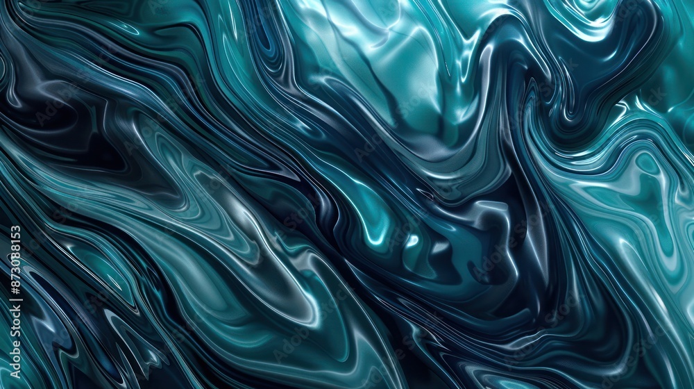 A liquid texture background in swirling shades of teal, navy blue, and silver, creating a mysterious and captivating abstract pattern. A liquid texture background in swirling shades of teal, navy blue, and silver, creating a mysterious and captivating abstract pattern.