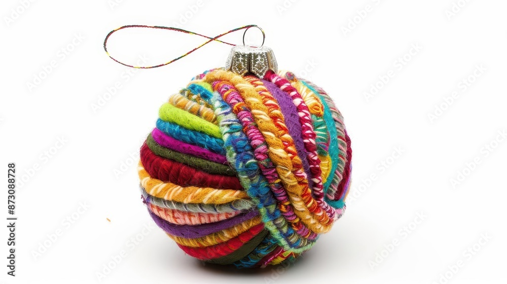 Fototapeta premium A handmade felt ornament, holiday decor, soft texture, multicolored, isolated on white background