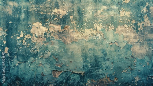 blue and green old vintage concrete cement texture of wall background with gold shiny light.  © ANEK