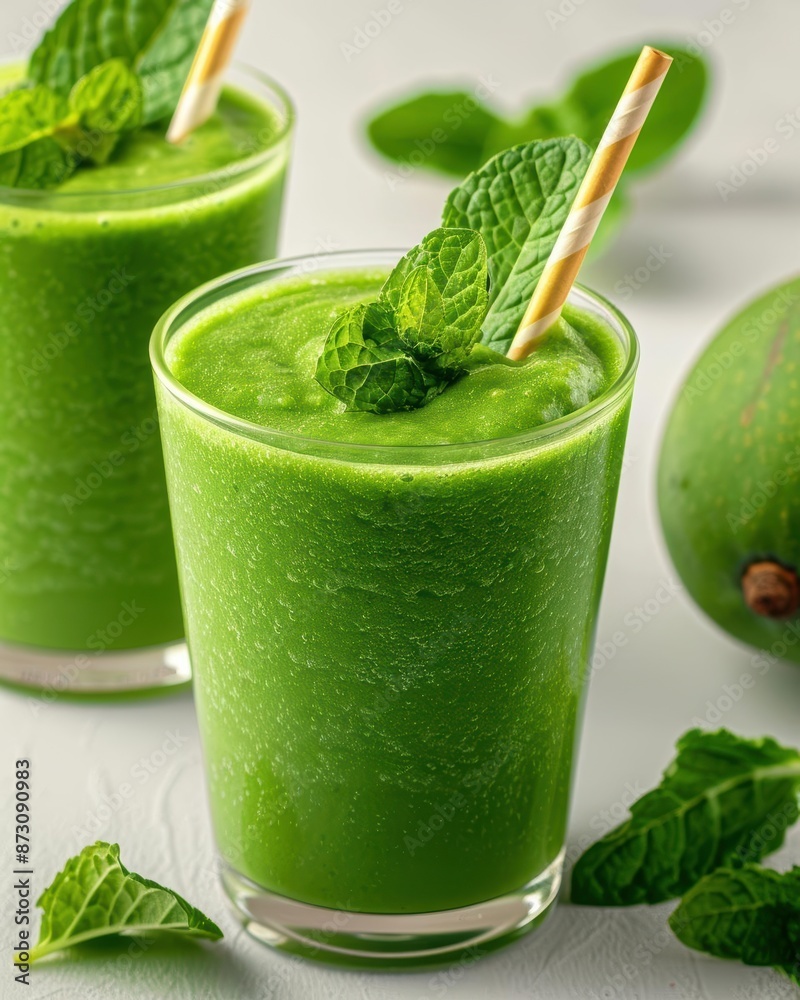 Refreshing green smoothies garnished with fresh mint leaves, perfect for a healthy drink option rich in nutrients and flavor. Refreshing green smoothies garnished with fresh mint leaves, perfect for a healthy drink option rich in nutrients and flavor.
