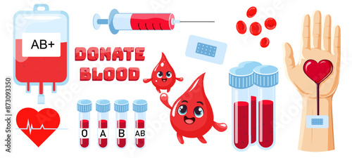 Set of blood donation elements. Vector Elements for your design 