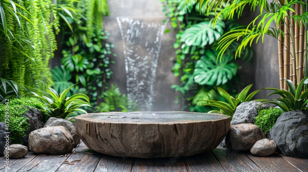 Wooden Platform in a Lush Tropical Setting