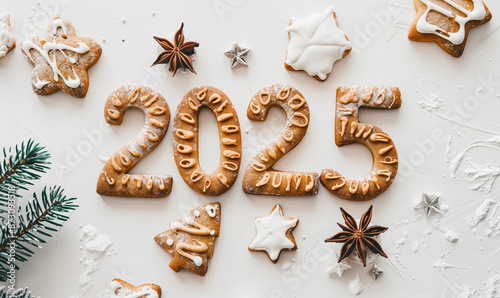 Christmas cookies in the shape of the numbers 2025.