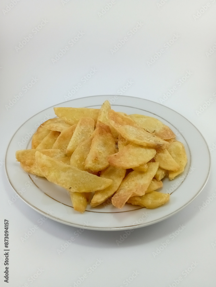 Thin Sliced Potato Fries on White Plate and Background: Crispy and Delicious Snack, Perfectly Presented for a Tasty and Simple Dining Experience, Ideal for Enjoying Comfort Food Moments at Home Thin Sliced Potato Fries on White Plate and Background: Crispy and Delicious Snack, Perfectly Presented for a Tasty and Simple Dining Experience, Ideal for Enjoying Comfort Food Moments at Home