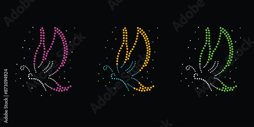 Rhinestone butterfly vector Design. rhinestone elephant vector design for Illustration of collar neck decoration with rhinestones in the form of a necklace