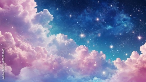 Night sky with clouds and stars. Colorful fantasy background. 3D illustration