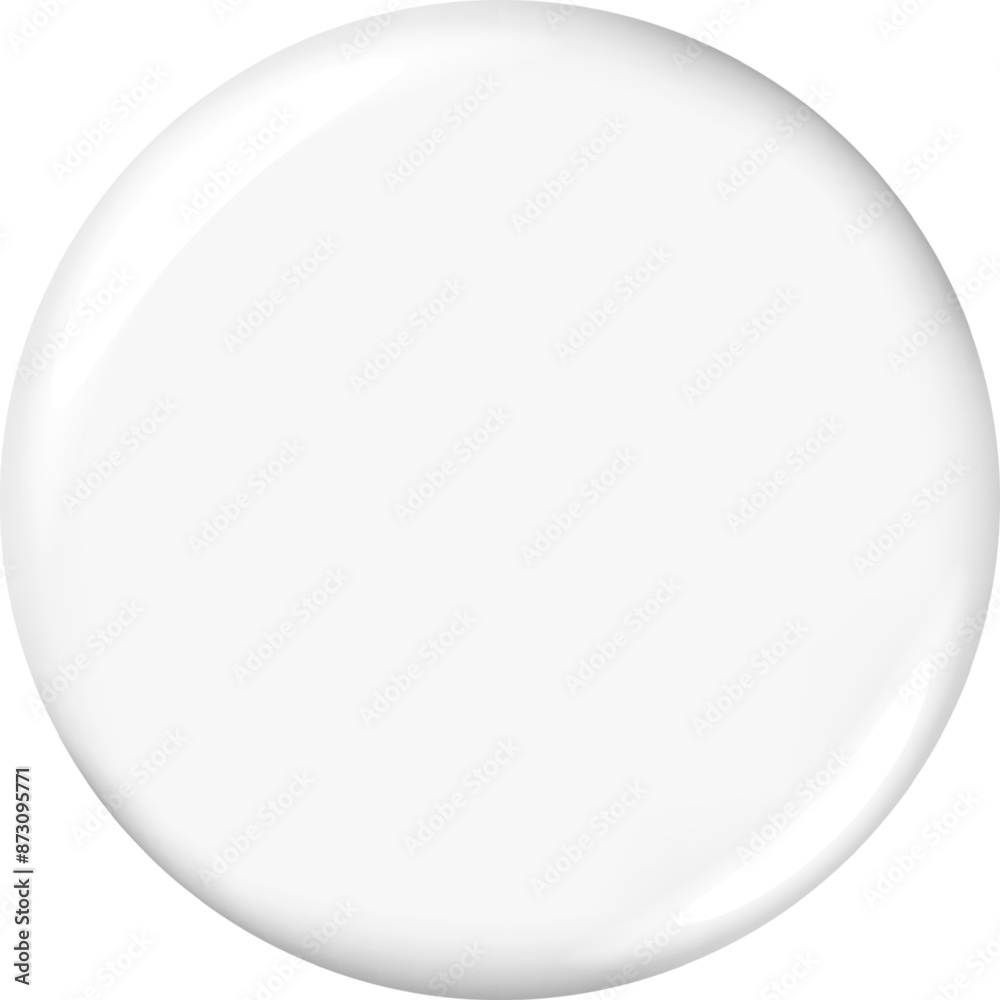 White badge mockup. Isolated round badge button brooch. Realistic white blank glossy round button badge pin. Vector illustration.