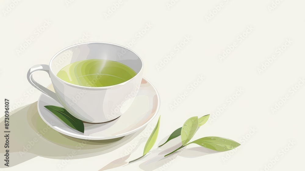 a cup of green tea, beverage element, minimalist illustration, pastel colors, isolated on white background a cup of green tea, beverage element, minimalist illustration, pastel colors, isolated on white background